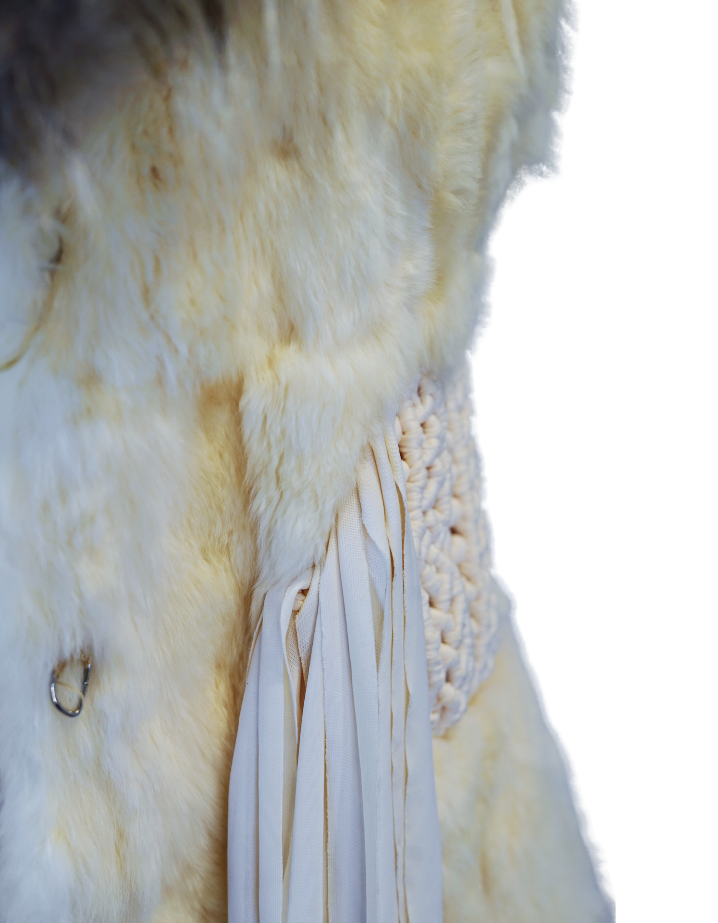 Cream Rabbit Fur Vest with Macramé Details