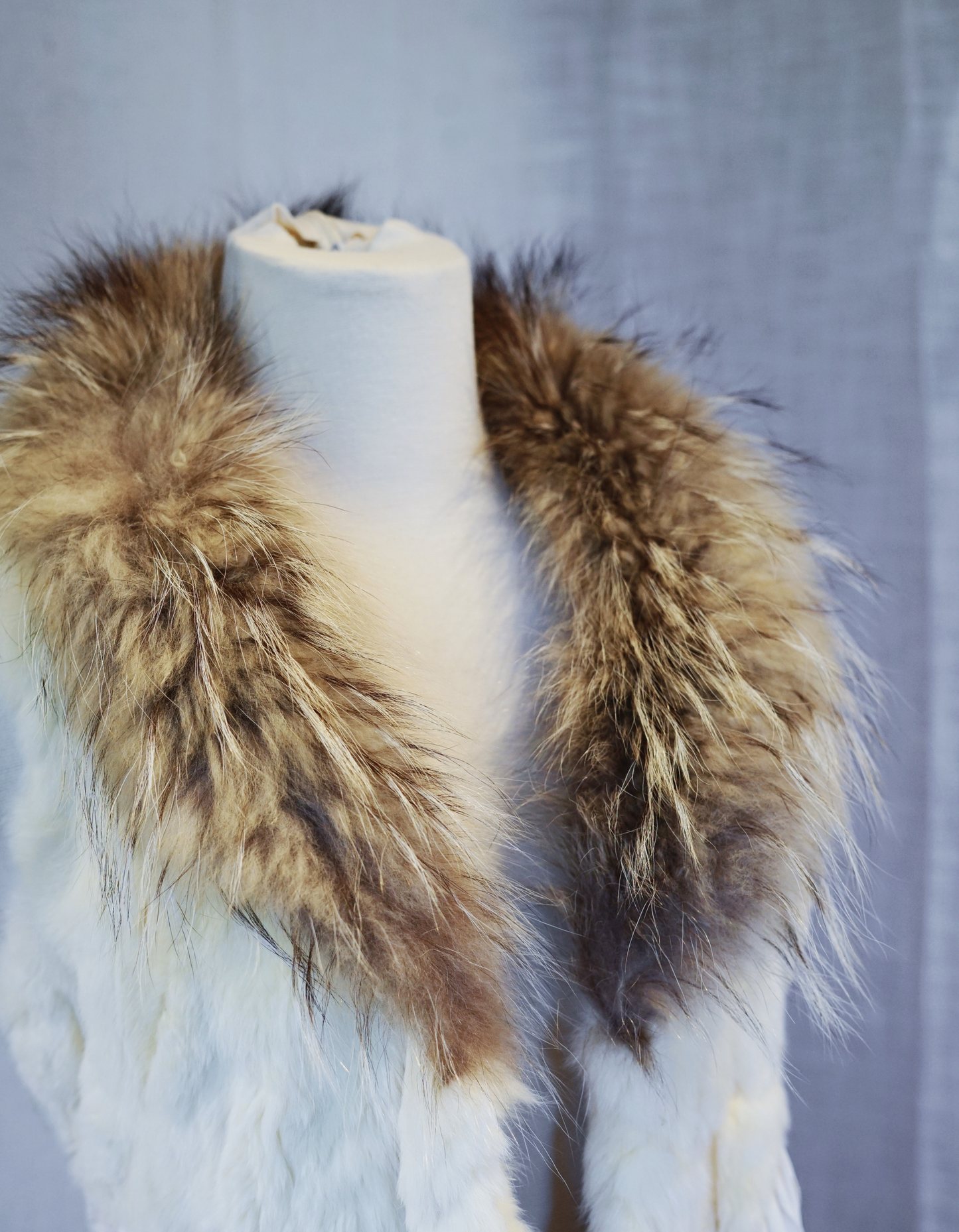 Cream Rabbit Fur Vest with Macramé Details