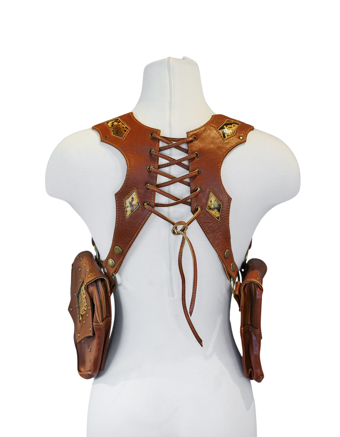 Authentic Leather Utility Harness with Snake Skin Inlays