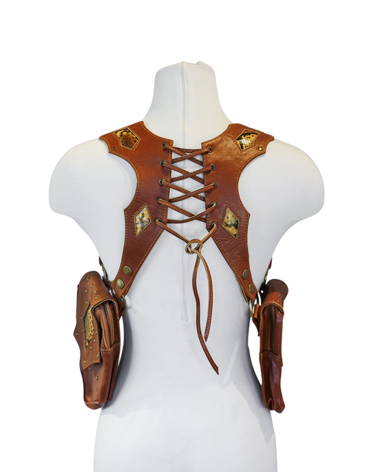 Authentic Leather Utility Harness with Snake Skin Inlays