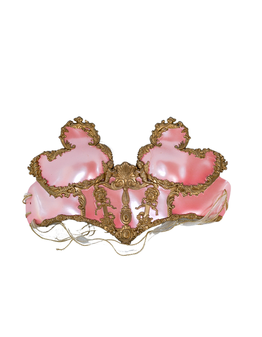 Blush Pink and Gold Venetian Style Bralette with Cherubs and Elegant Details