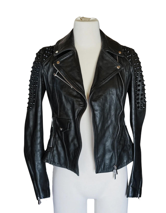 Karen Millen | LIMITED EDITION | Leather Shoulder Spike Jacket With Buckles