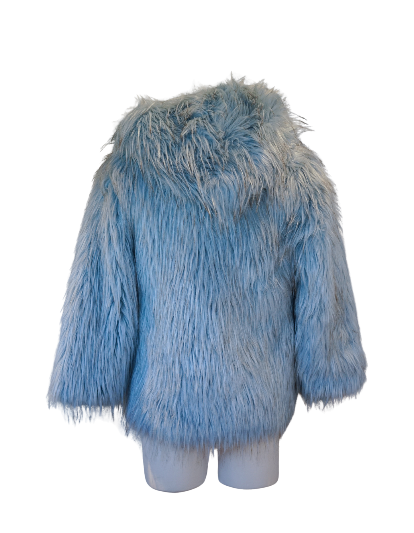 Steel Blue and Sparse Black Accent Mixed Faux Fur Coat with Hood