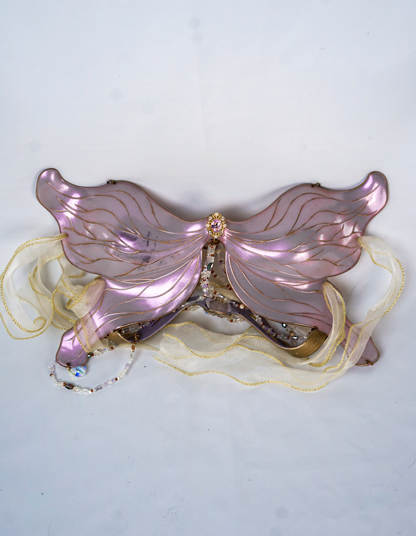 Iridescent Plastic Fairy Wing Bralette with Crystal Details