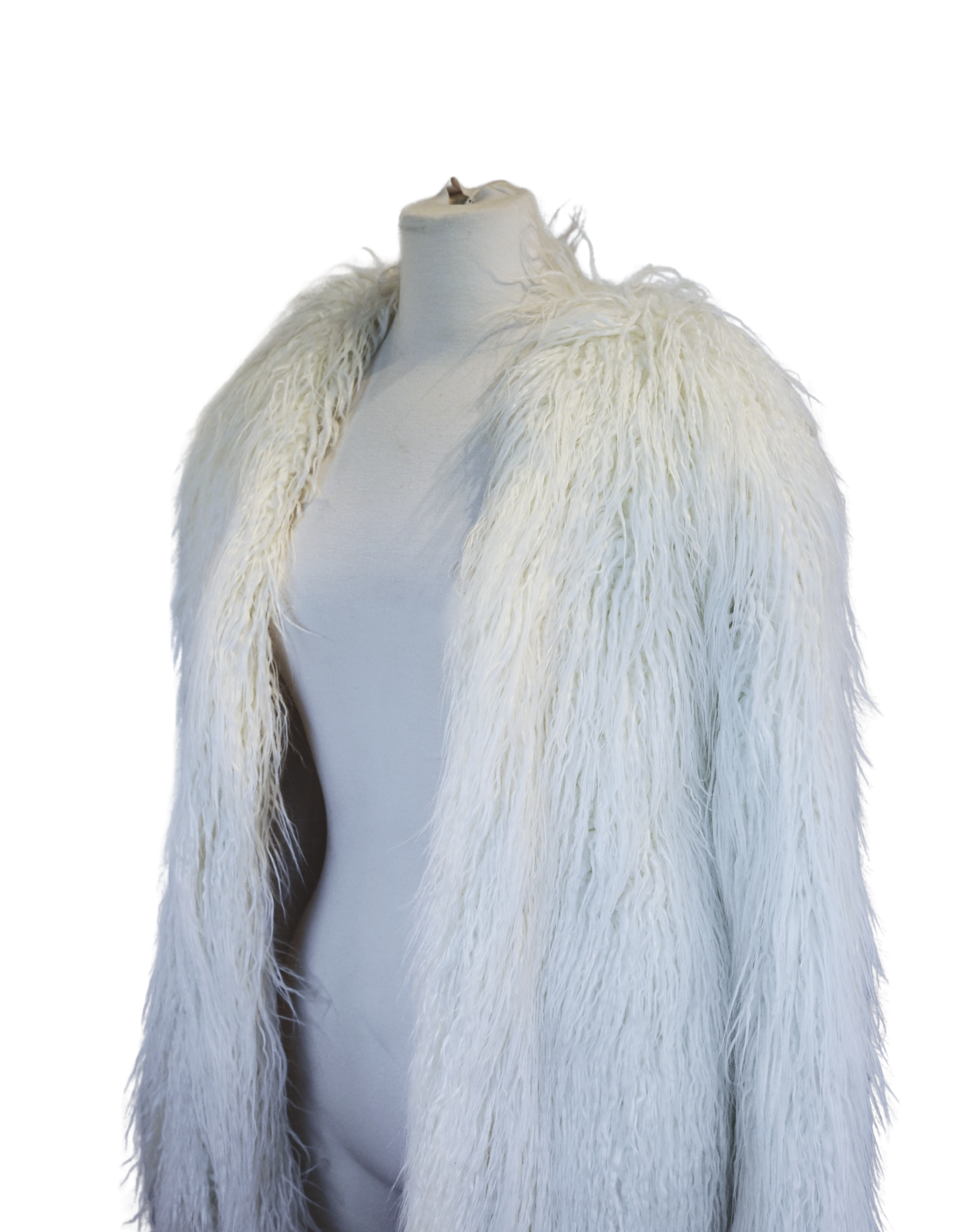 Chic Mid-Thigh White Faux Fur Coat