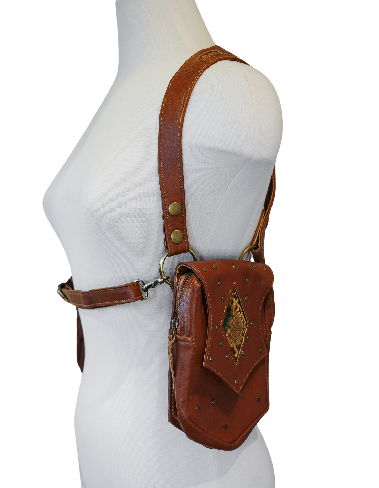 Authentic Leather Utility Harness with Snake Skin Inlays