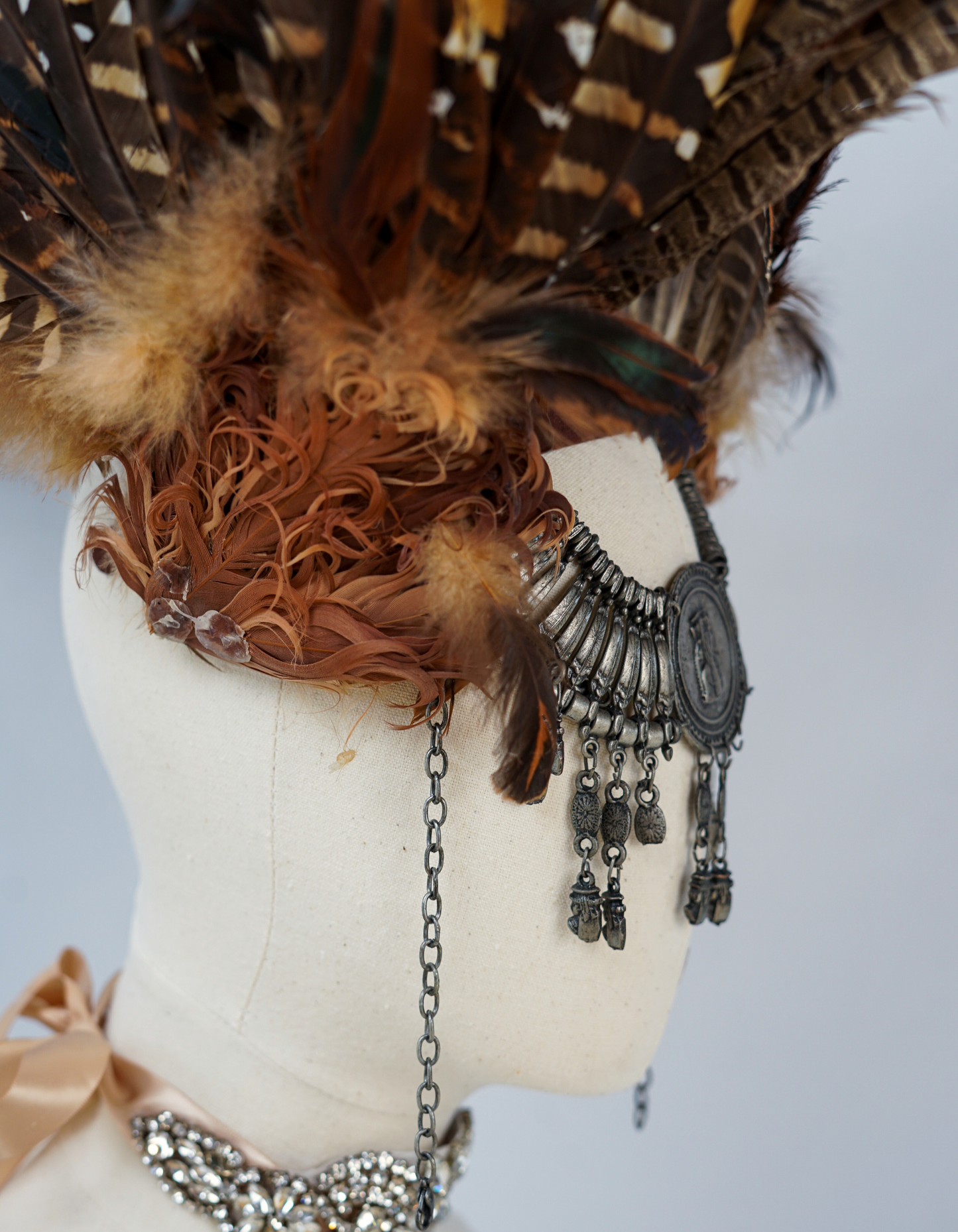 Burning Man Headpiece | Large Feathered Festival Costume Headpiece