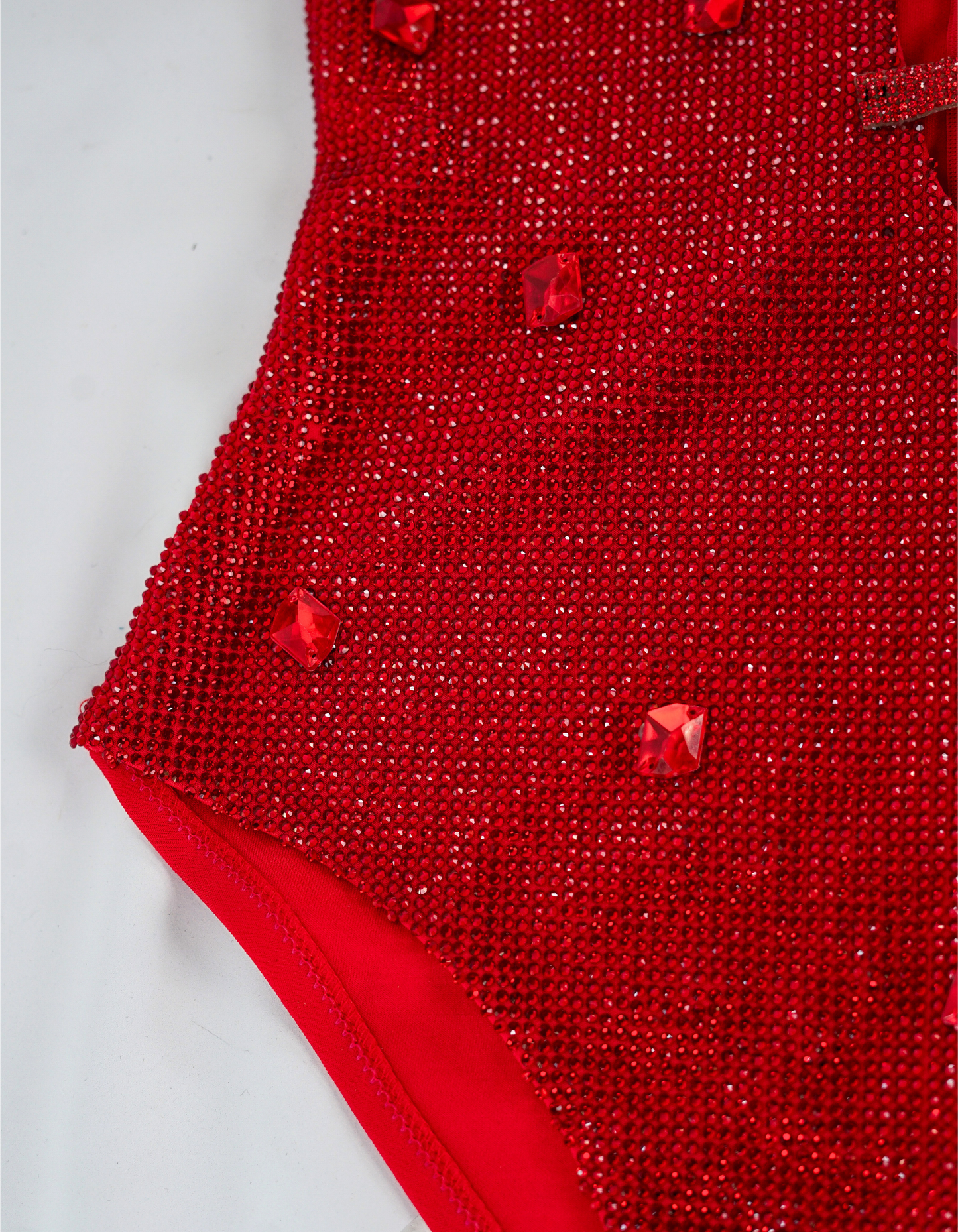 Red Crystal-Covered Bodysuit - Handworked Design