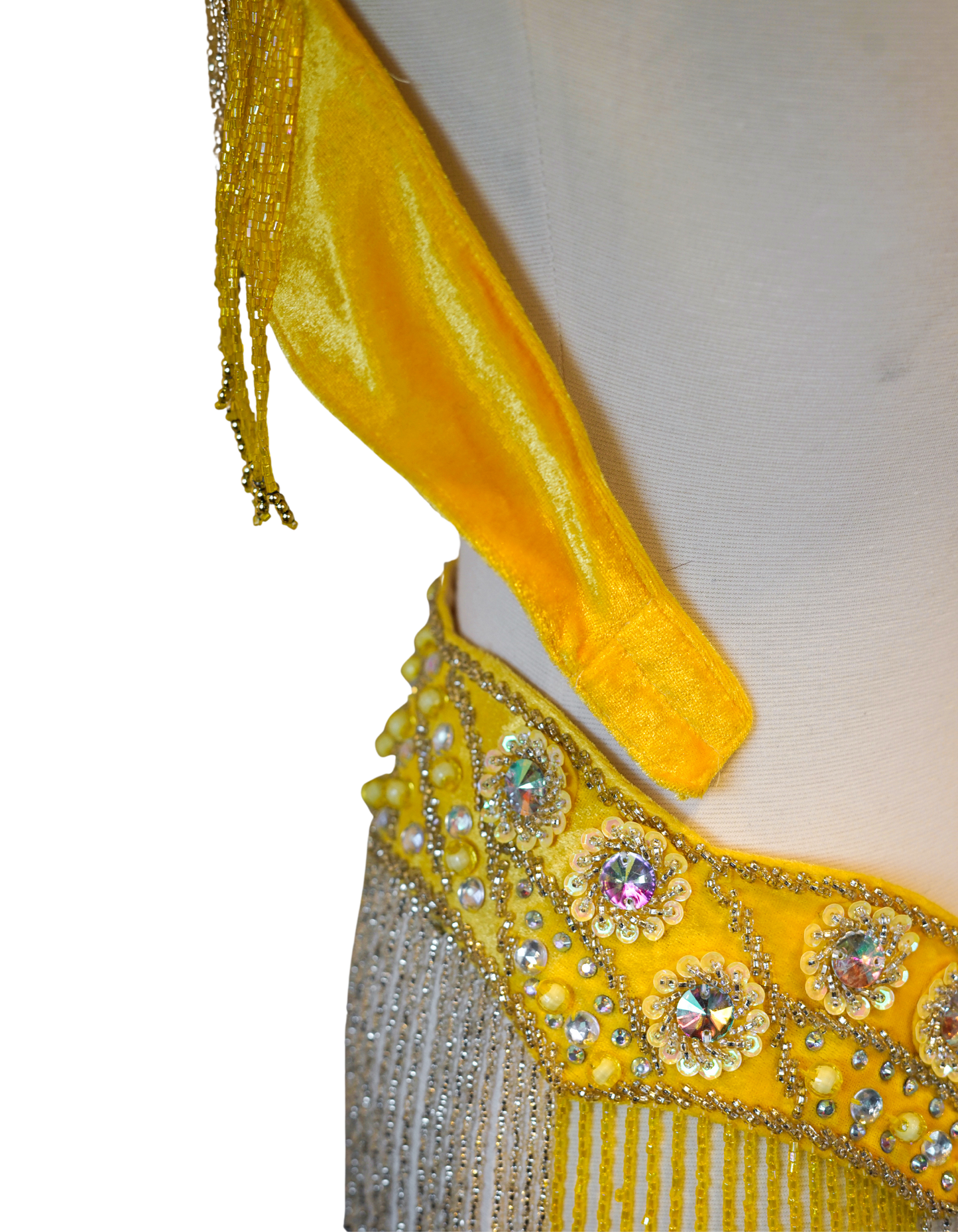 Yellow Belly Dance Festival Bra and Skirt with Beaded Fringe