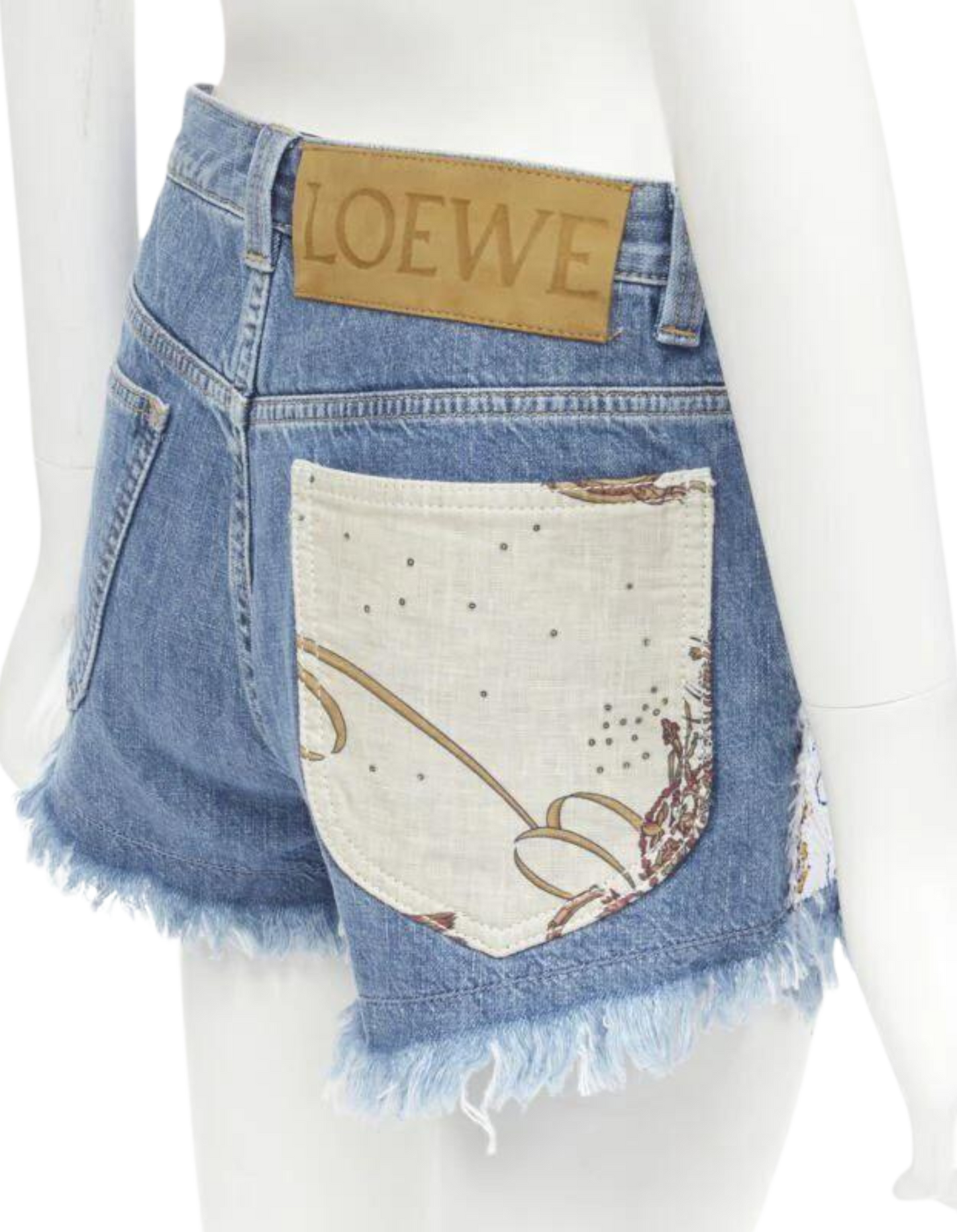 LOEWE Paula's Ibiza Blue Denim Sequin Patchwork Cut Off Shorts - FR36/S