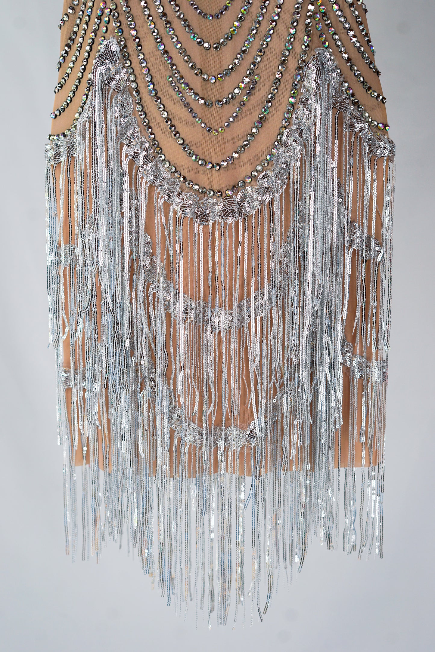 Gatsby-Inspired Nude Color Flapper-Style Dress with Rhinestones