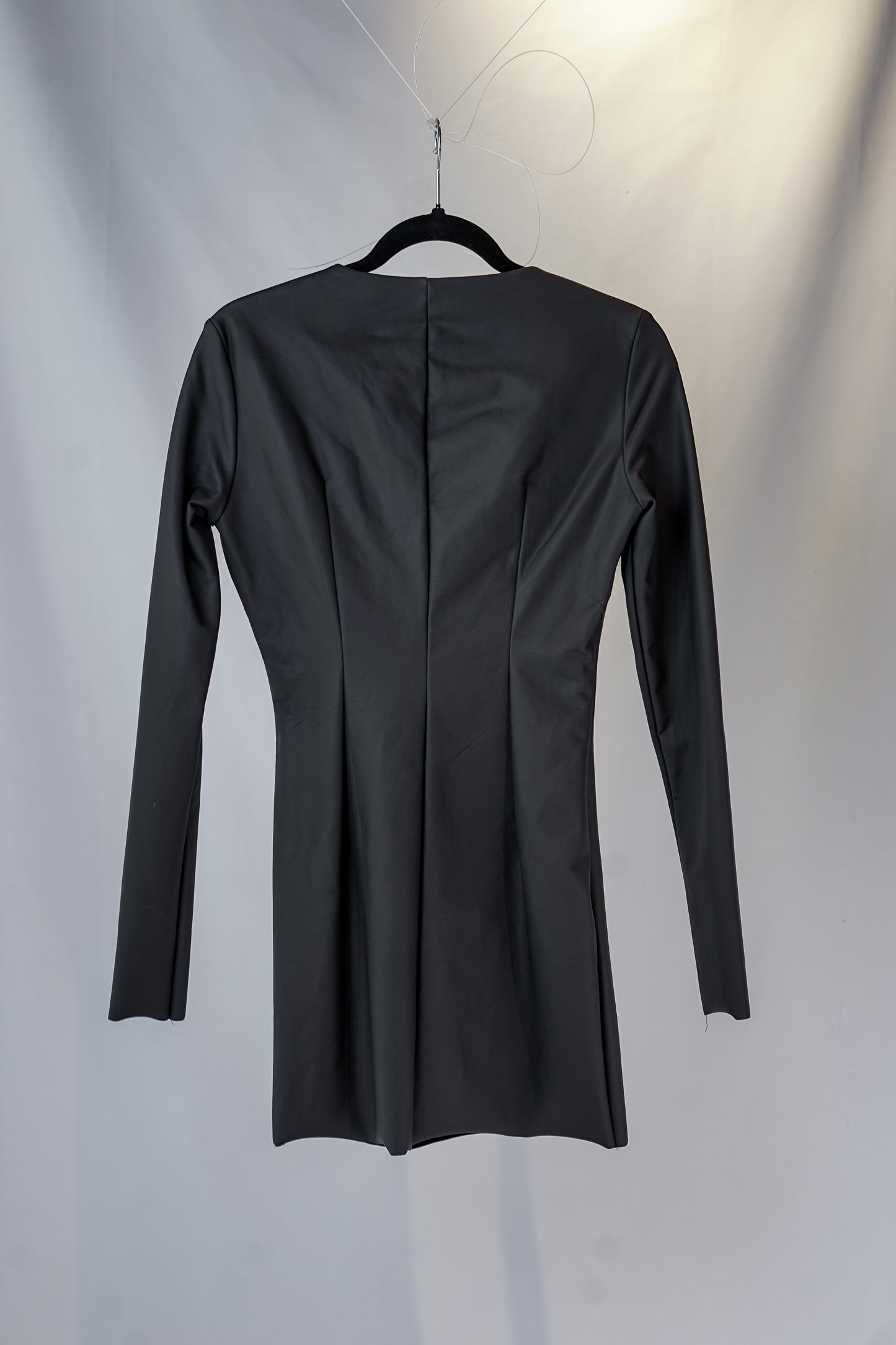 Pleather Minidress with Long Sleeves and Designer Collar