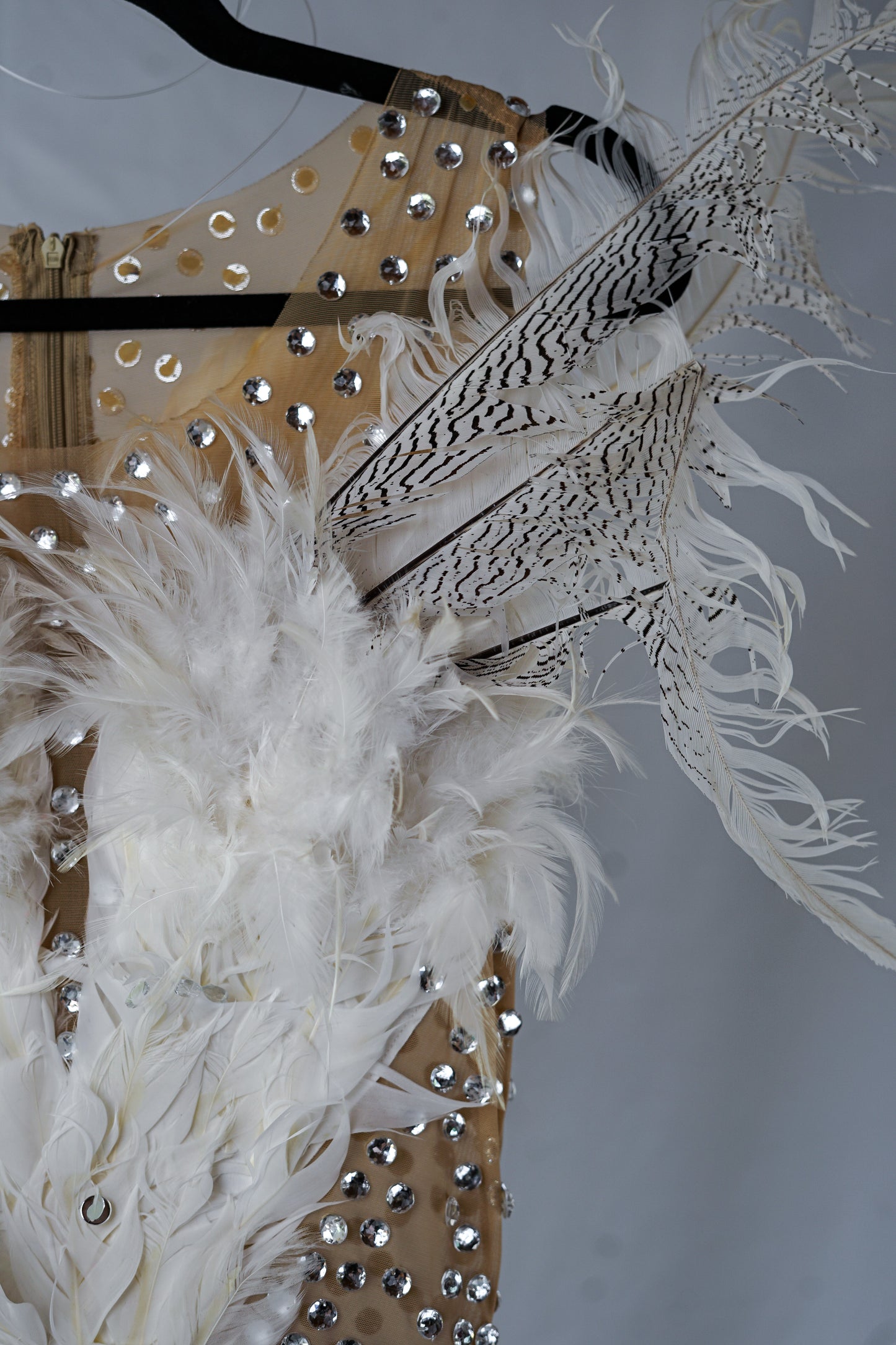 Angel Swan Costume Bodysuit with Feathers and Crystals – Perfect for Burlesque or Festivals