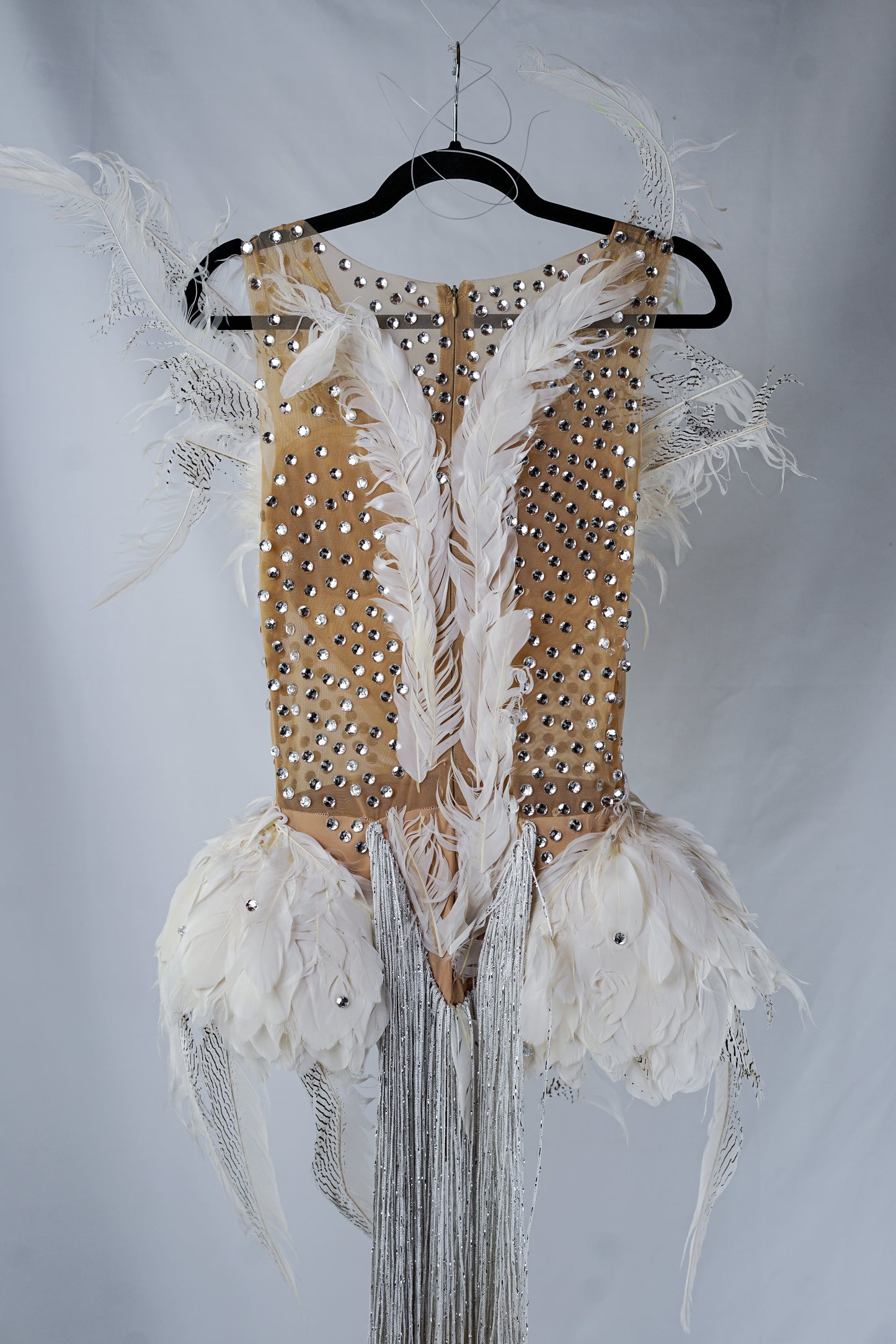 Angel Swan Costume Bodysuit with Feathers and Crystals – Perfect for Burlesque or Festivals