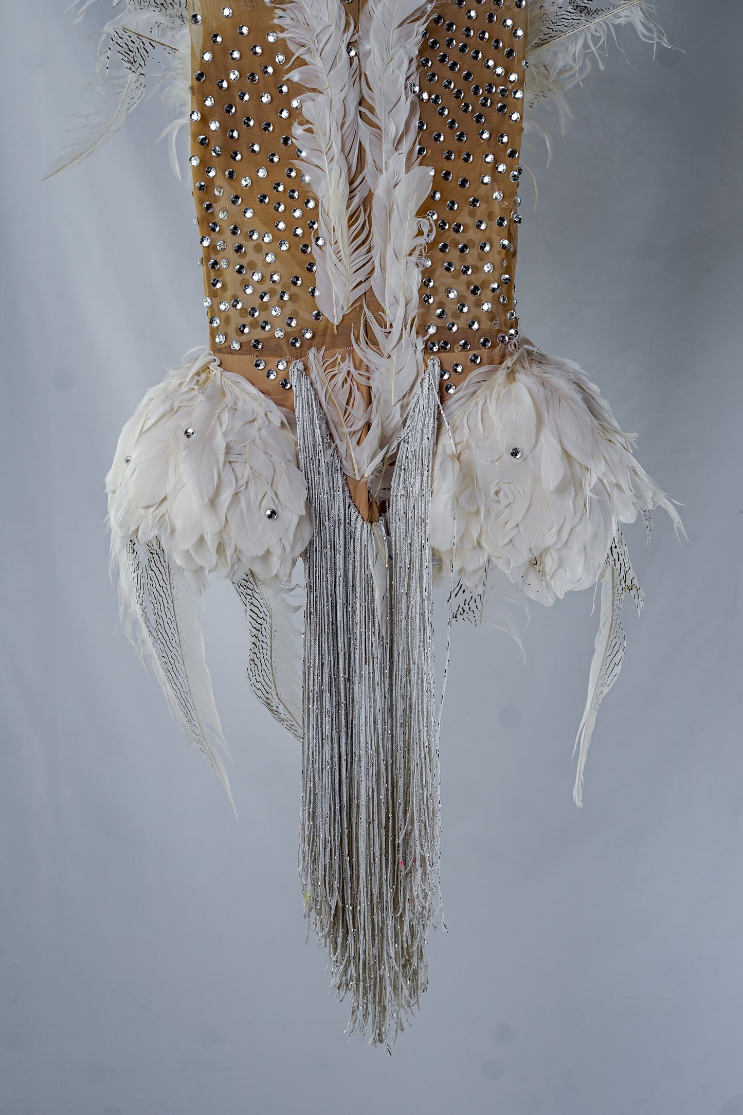 Angel Swan Costume Bodysuit with Feathers and Crystals – Perfect for Burlesque or Festivals